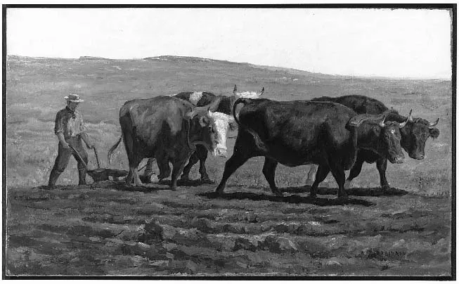 Oxen Plowing, by Thomas R. Robinson, oil, 1871