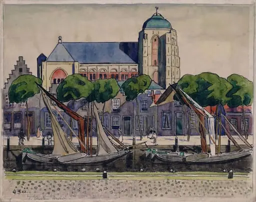 The Church and Harbour at Veere, by Thomas RI Austen-Brown