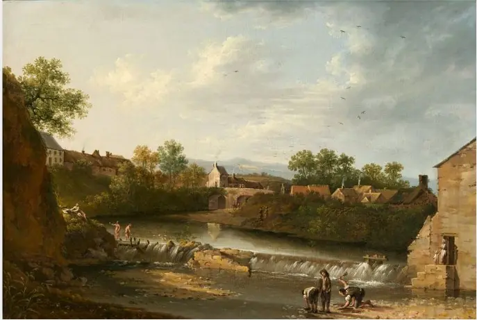 A View of Clonskeagh, County Dublin with Figures Bathing, by Thomas Roberts
