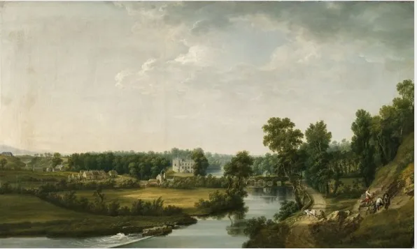 Lucan House and Demesne with Figures Quarrying Stone, County Dublin, by Thomas Roberts, oil, 1774