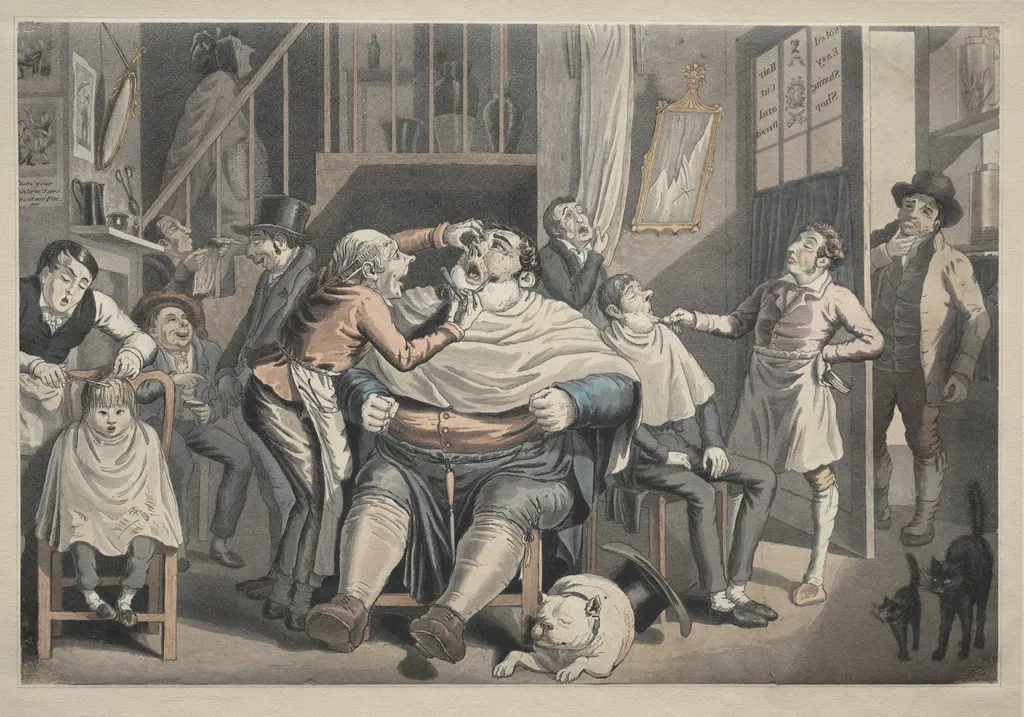 A Barber's Shop, by Thomas Rowlandson, 1801