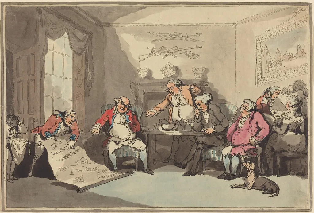A Militia Meeting, by Thomas Rowlandson, ink, 1799