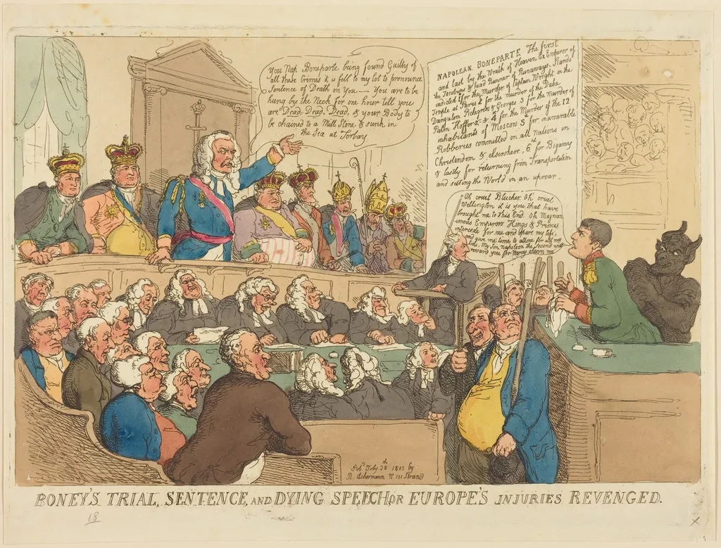 Boney's Trial, Sentence, and Dying Speech, by Thomas Rowlandson, ink, 1815