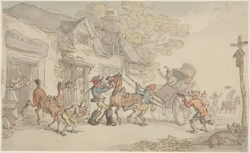 Changing Horses at a Post House in France, by Thomas Rowlandson