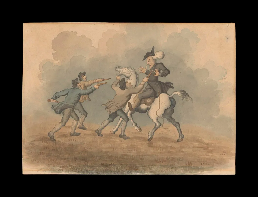 Dr Syntax Stopped by Highwaymen, by Thomas Rowlandson, watercolor, 1812