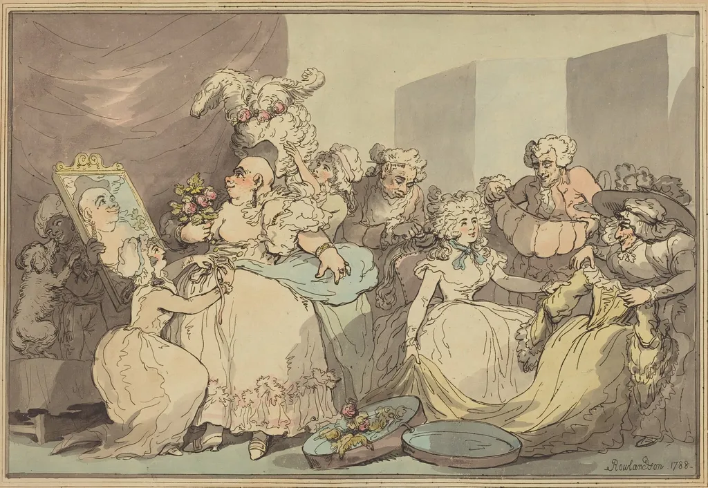 Dressing for a Birthday, by Thomas Rowlandson, ink, 1788