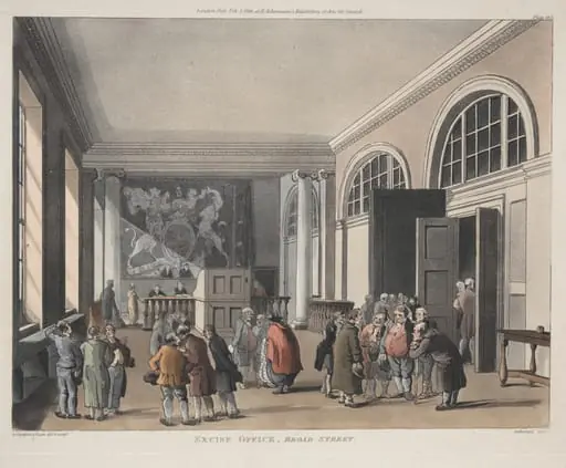 Excise Office, Broad Street, by Thomas Rowlandson