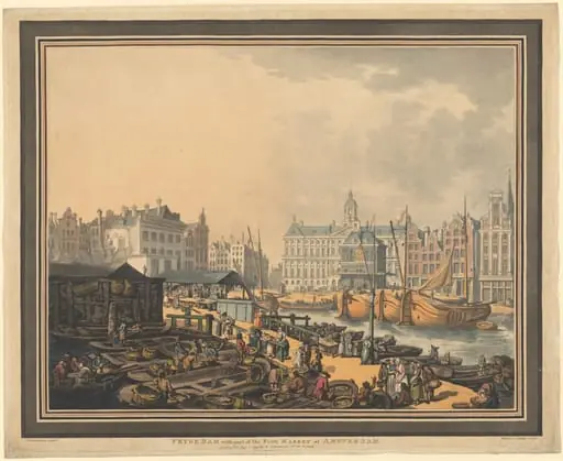 Feyge Dam, with part of the Fish Market at Amsterdam, by Thomas Rowlandson