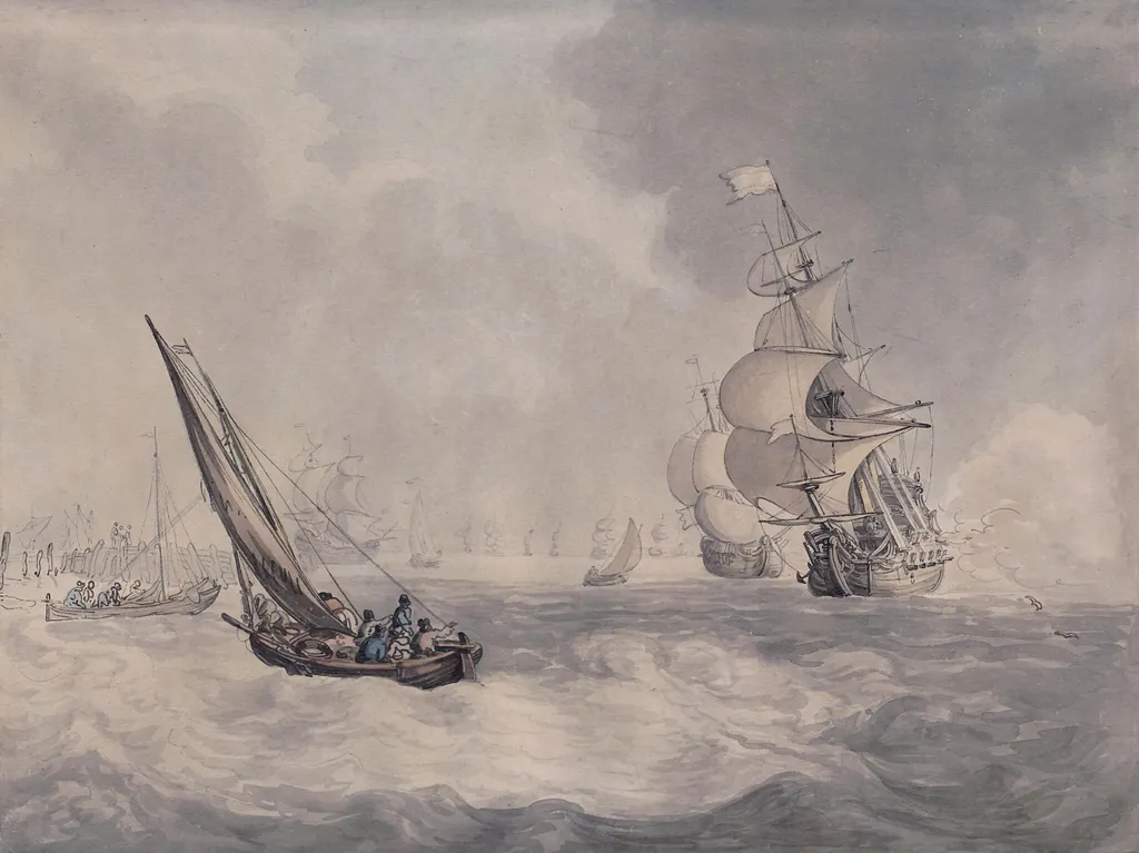 Firing a salute off Portsmouth, by Thomas Rowlandson, watercolor, 1750