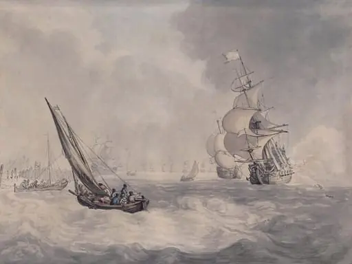 Firing a salute off Portsmouth, by Thomas Rowlandson