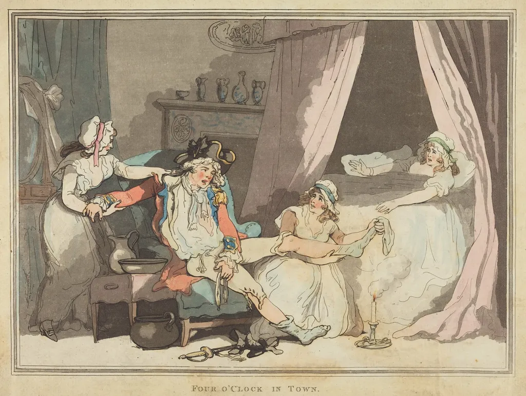 Four o'Clock in Town, by Thomas Rowlandson, ink, 1788