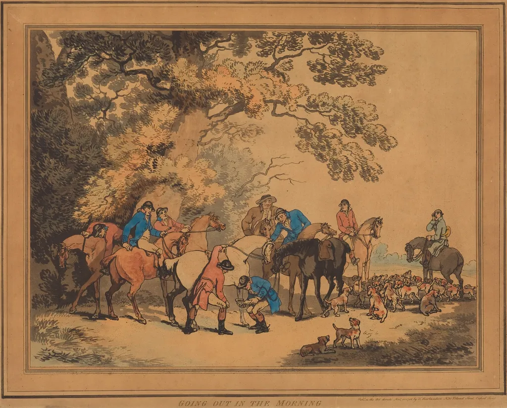 Going Out in the Morning, by Thomas Rowlandson, ink, 1786