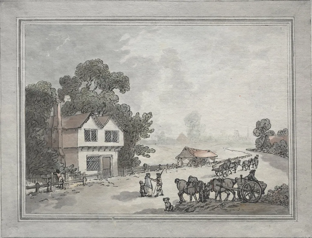 Horses and Carts on a Country Road, by Thomas Rowlandson, 1801