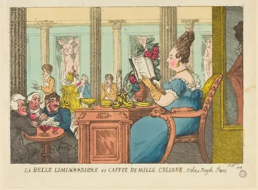 La Belle Limonaudiere au Cafe des Mille Colonnes, Palais Royal, Paris, by Thomas Rowlandson