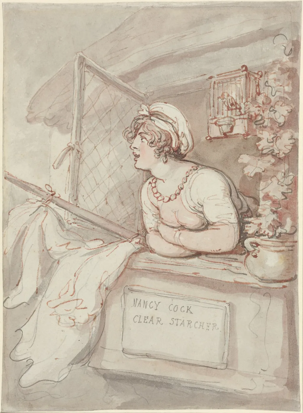 Nancy Cock - Clear Starcher, by Thomas Rowlandson, graphite, 1815
