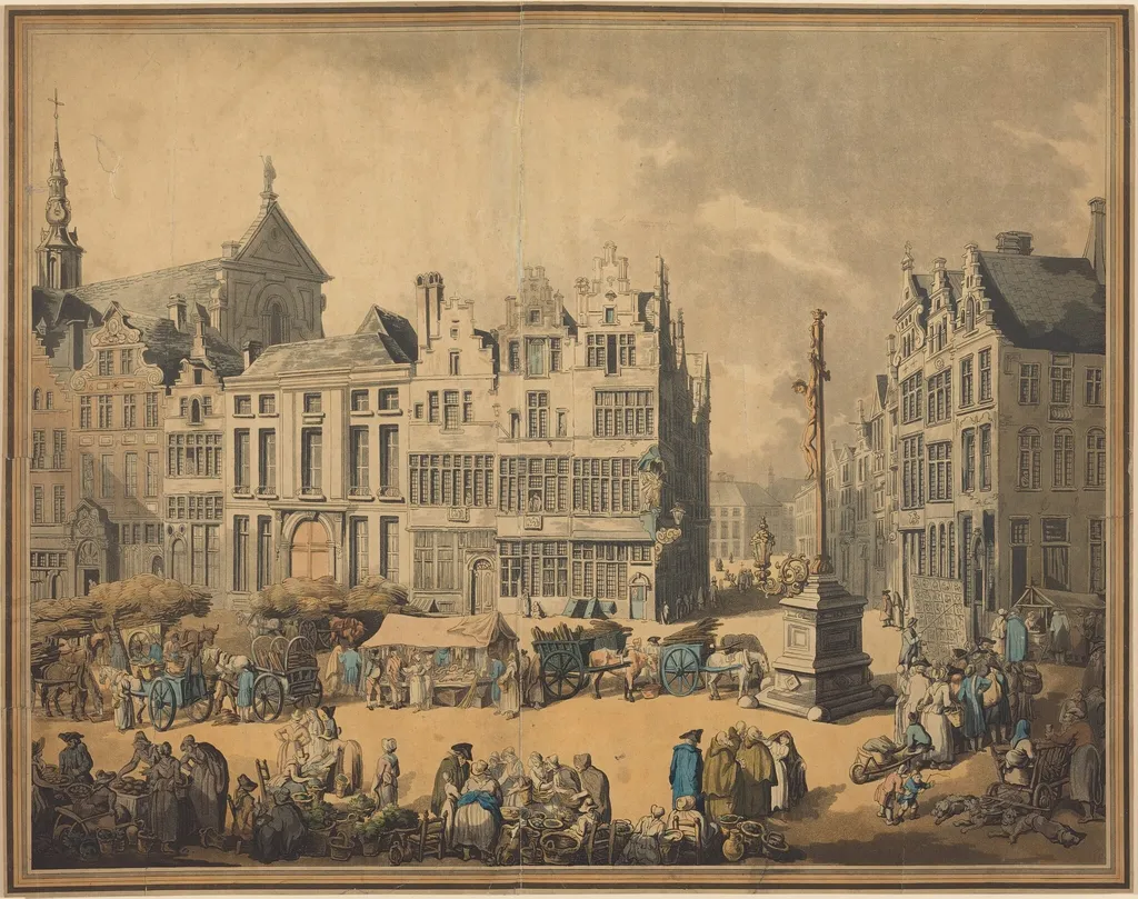 Place de Meir at Antwerp, by Thomas Rowlandson, ink, 1797