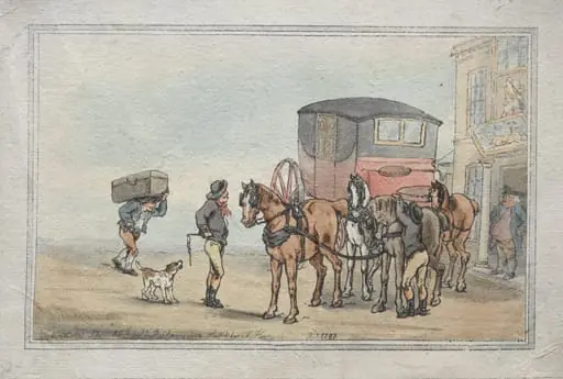 Postboys and Posthorses at the White Hart Inn, by Thomas Rowlandson