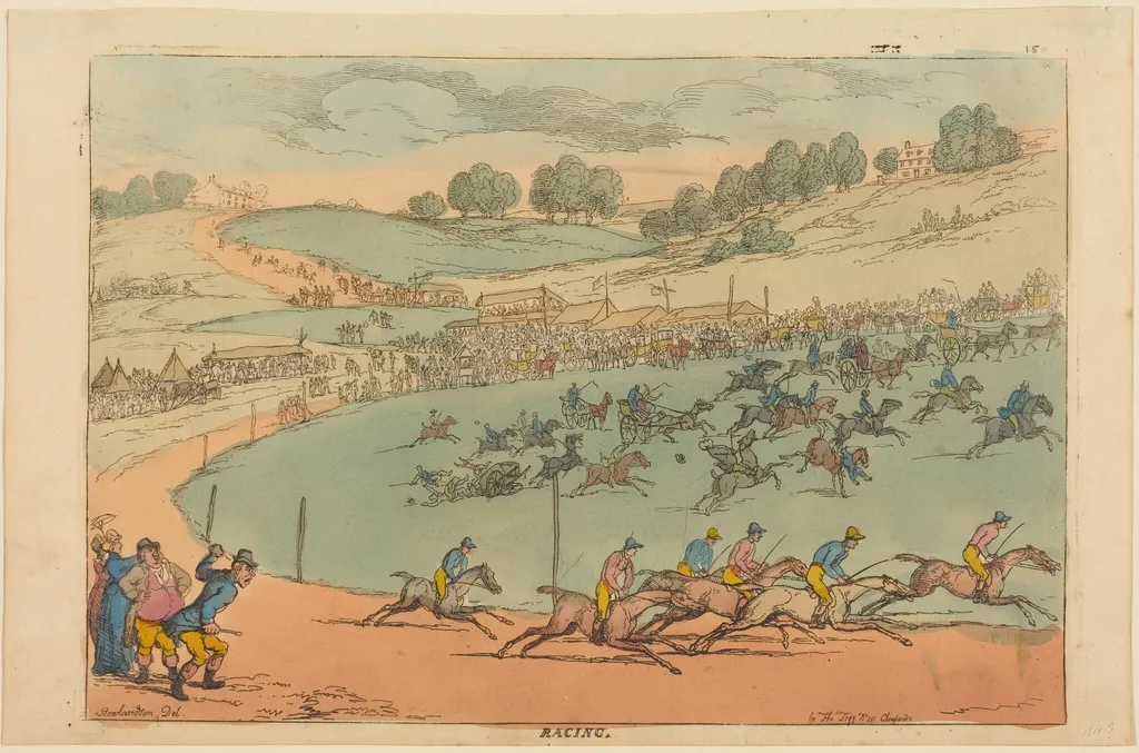 Racing, by Thomas Rowlandson, ink, 1812
