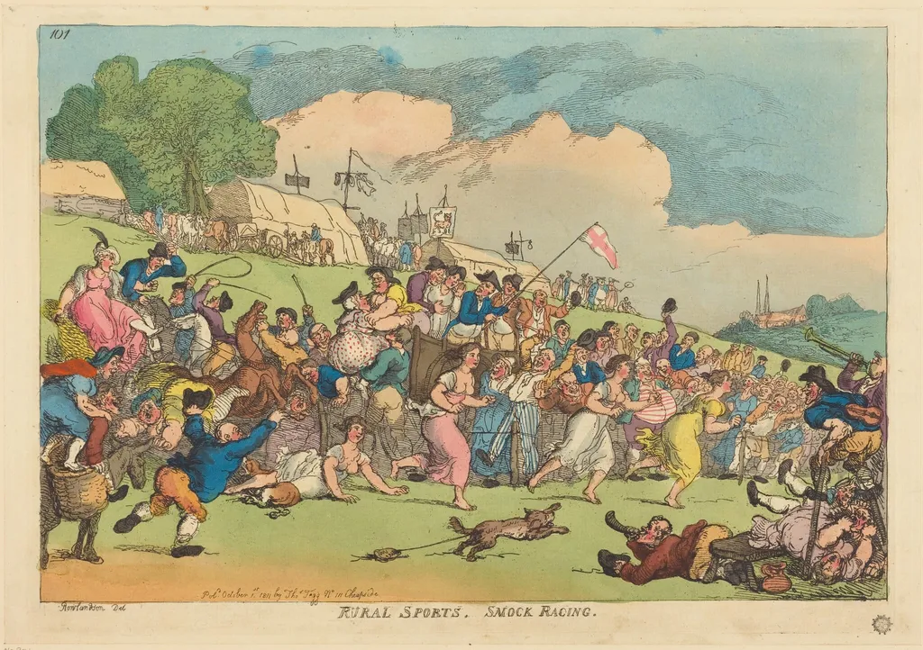 Rural Sports. Smock Racing, by Thomas Rowlandson, ink, 1811