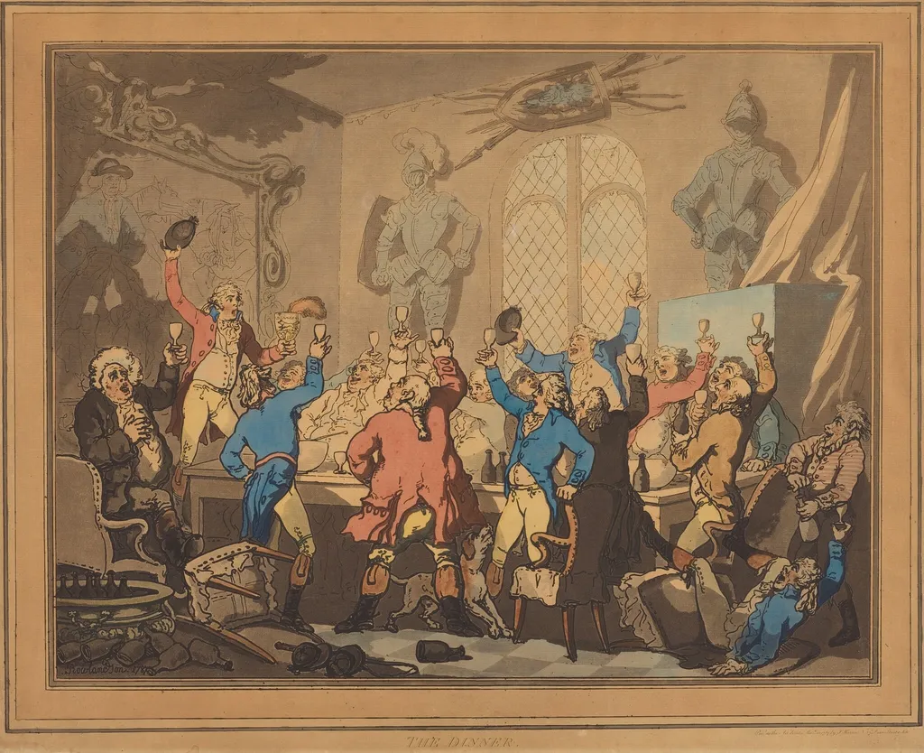 The Dinner, by Thomas Rowlandson, ink, 1787