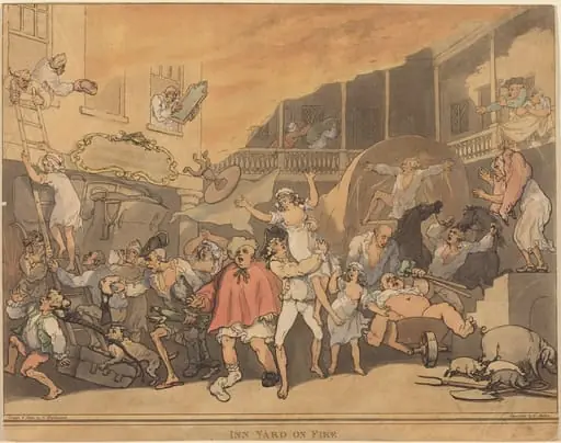The Inn Yard on Fire, by Thomas Rowlandson