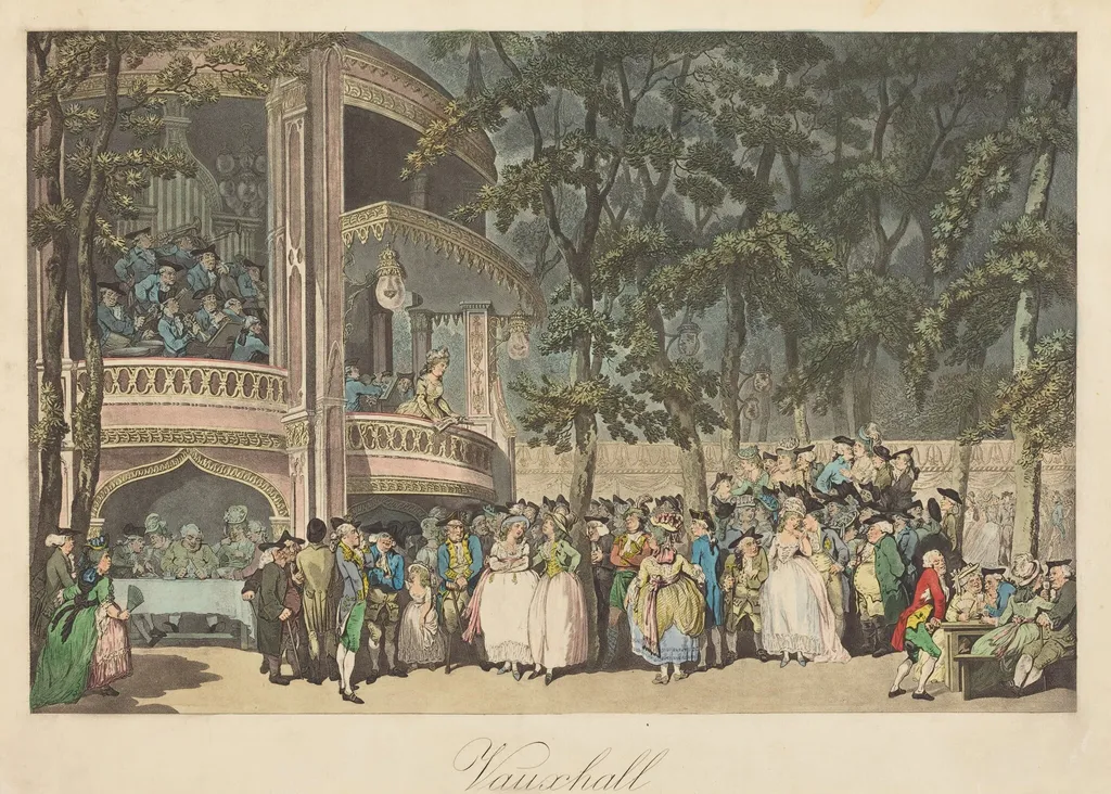 Vauxhall Gardens, by Thomas Rowlandson, ink, 1785