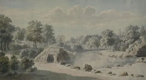 Park Landscape with House, Church, and Ornamental Water, by Thomas Sandby