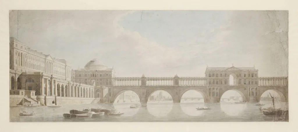 Perspective view of a Bridge of Magnificence over the Thames at Somerset House, by Thomas Sandby, 1781