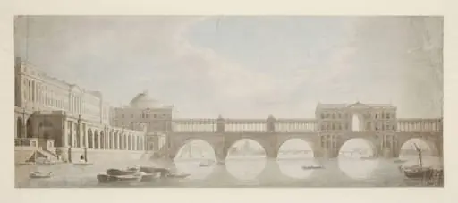 Perspective view of a Bridge of Magnificence over the Thames at Somerset House, by Thomas Sandby