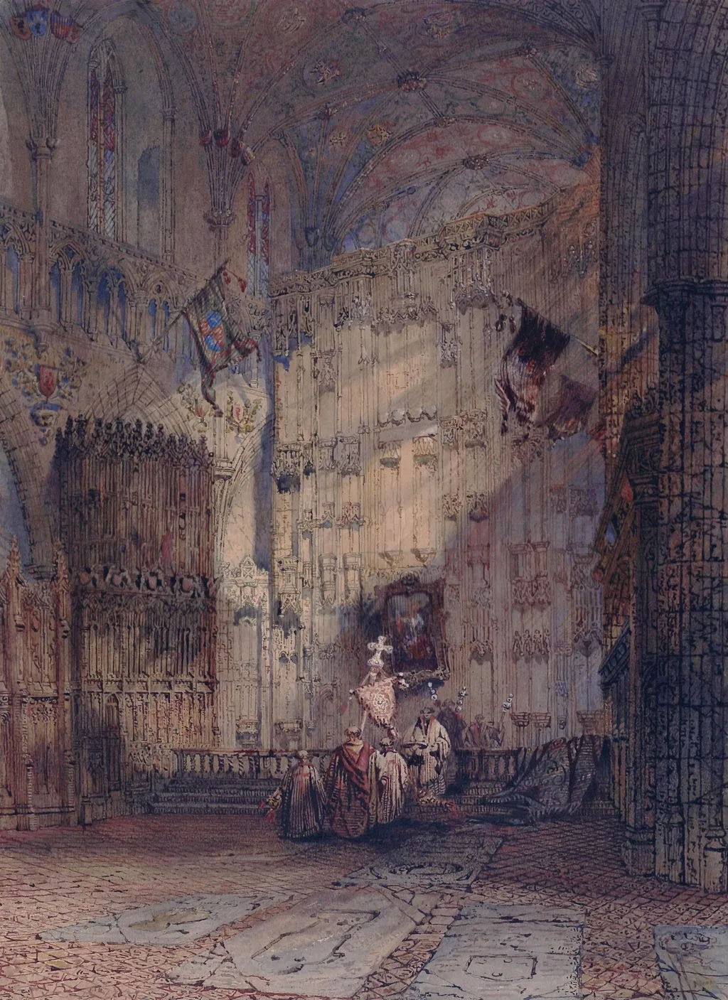 The High Altar Screen, St Albans Abbey, by Thomas Scandrett, watercolor, 1845