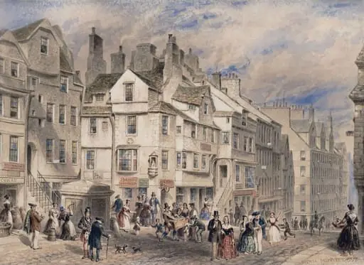 The High Street in Edinburgh, showing John Knox's house, by Thomas Shepherd