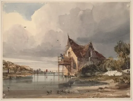 A River and Cottage with White Paling, by Thomas Shotter Boys