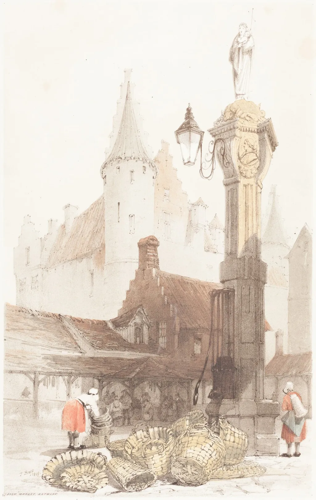 Fish Market, Antwerp, by Thomas Shotter Boys, ink, 1839
