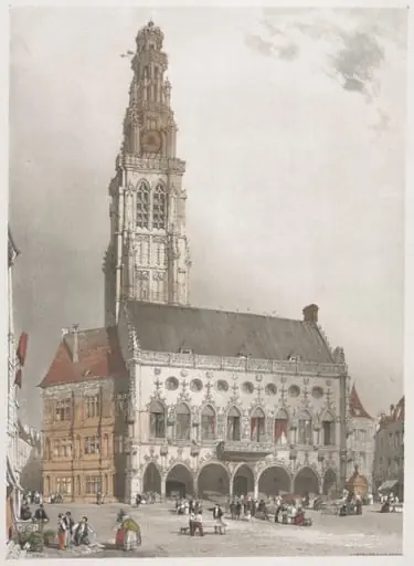 Picturesque Architecture in Paris, Ghent, Antwerp, Rouen:  L'Hôtel de Ville, Arras, France, by Thomas Shotter Boys