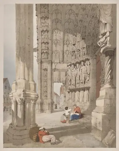 Picturesque Architecture in Paris, Ghent, Antwerp, Rouen: South Porch of Chartres Cathedral, Chartres, France, by Thomas Shotter Boys