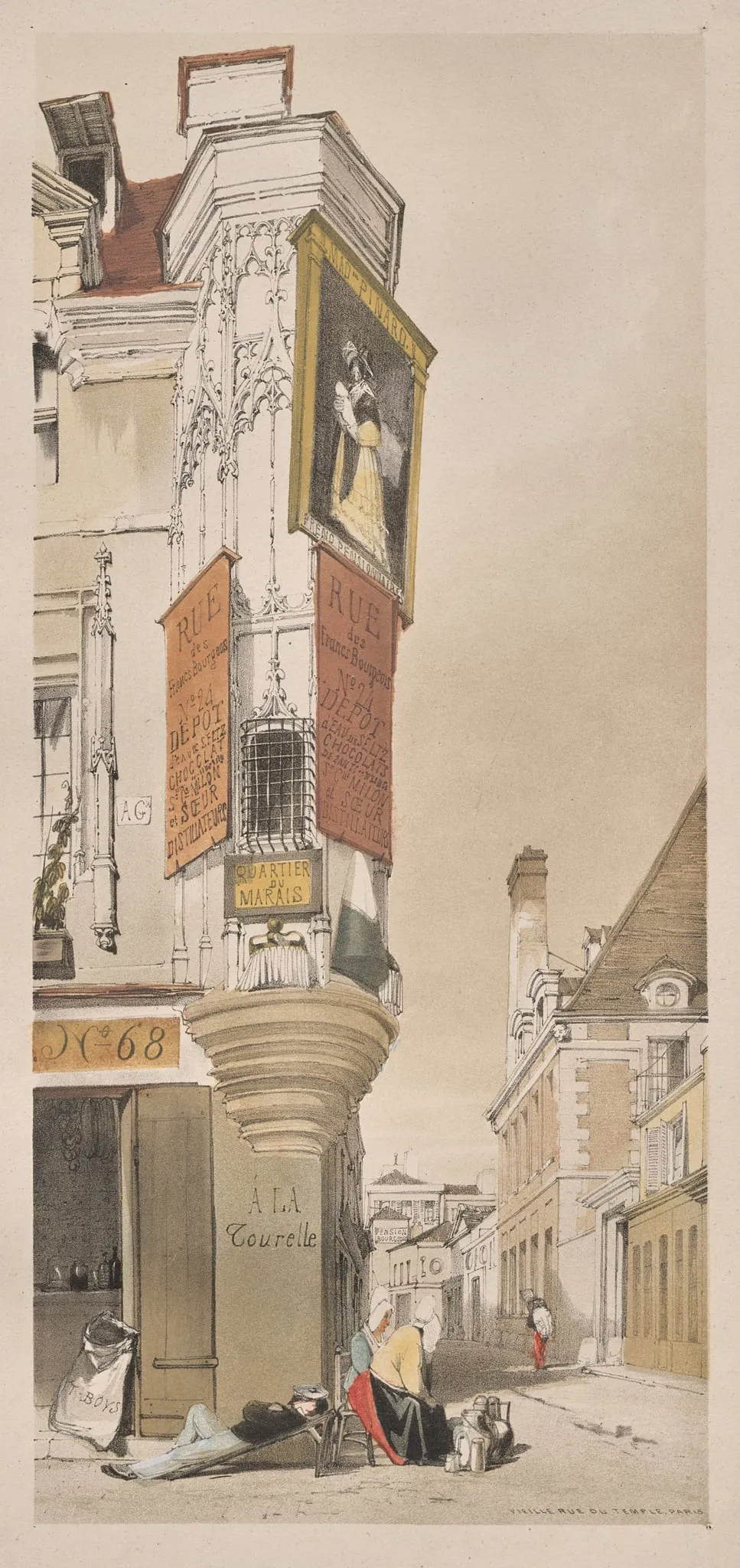 Picturesque Architecture in Paris, Ghent, Antwerp, Rouen: Vieille Rue du Temple, Paris, by Thomas Shotter Boys, 1839