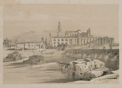 Picturesque Sketches in Spain: Remains of a Roman Bridge on the Guadalquiver, Cordova, by Thomas Shotter Boys