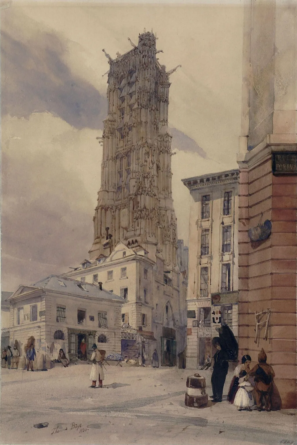 The Tower of St Jacques, Paris, by Thomas Shotter Boys, watercolor, 1834