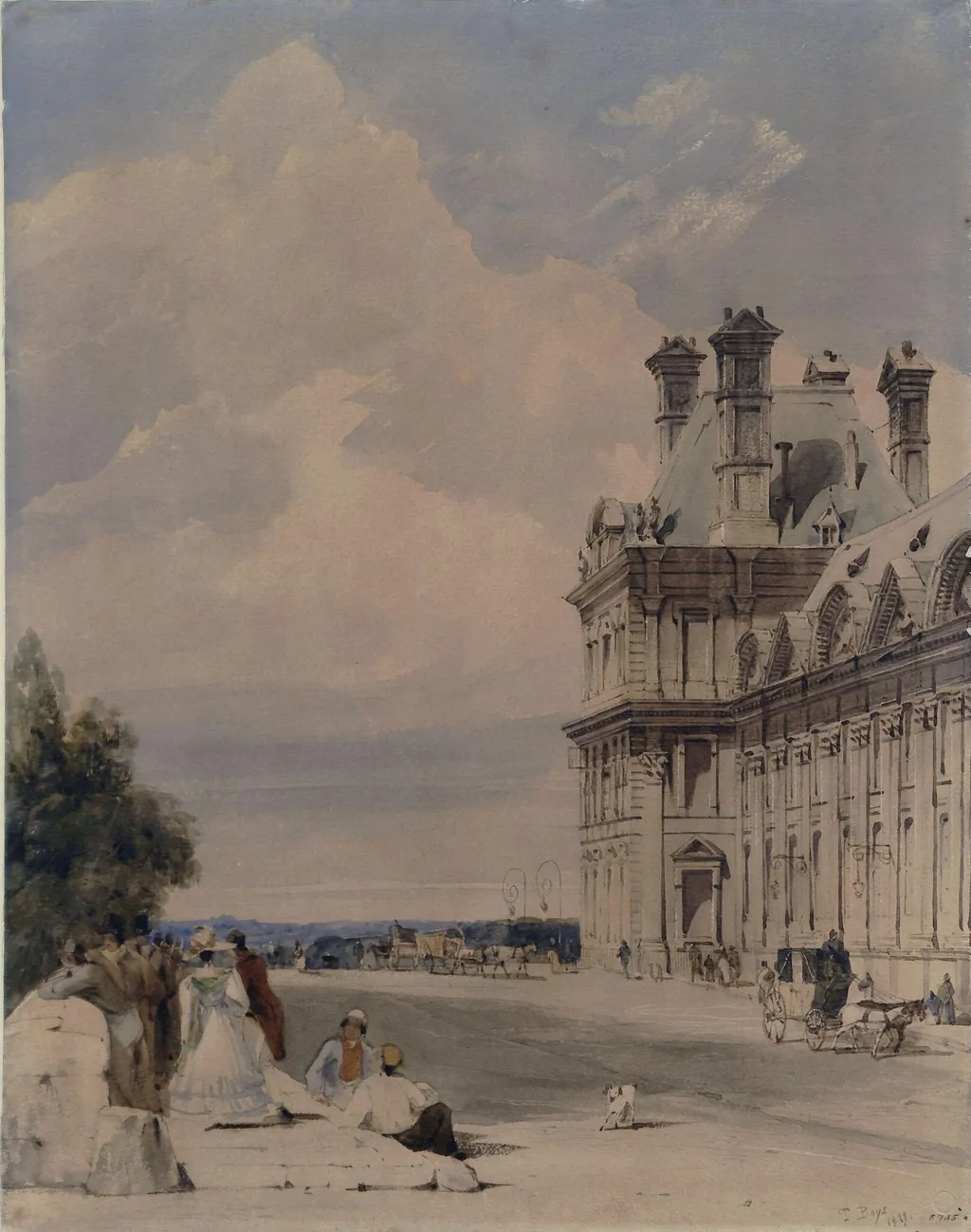 View Near the Pont Royal with the Pavillon de Flore, Tuileries, by Thomas Shotter Boys, watercolor, 1829