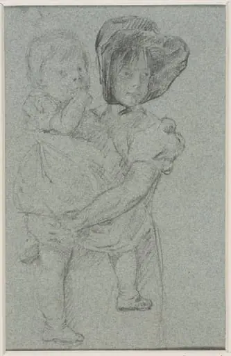Study of a girl with an infant in her arms, by Thomas Sidney Cooper