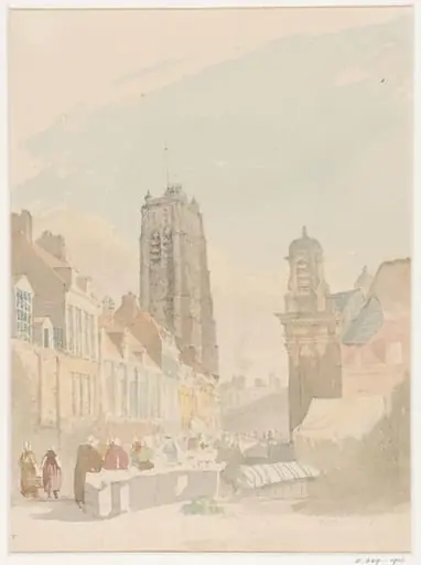 The fish market, Bruges, by Thomas Sidney Cooper