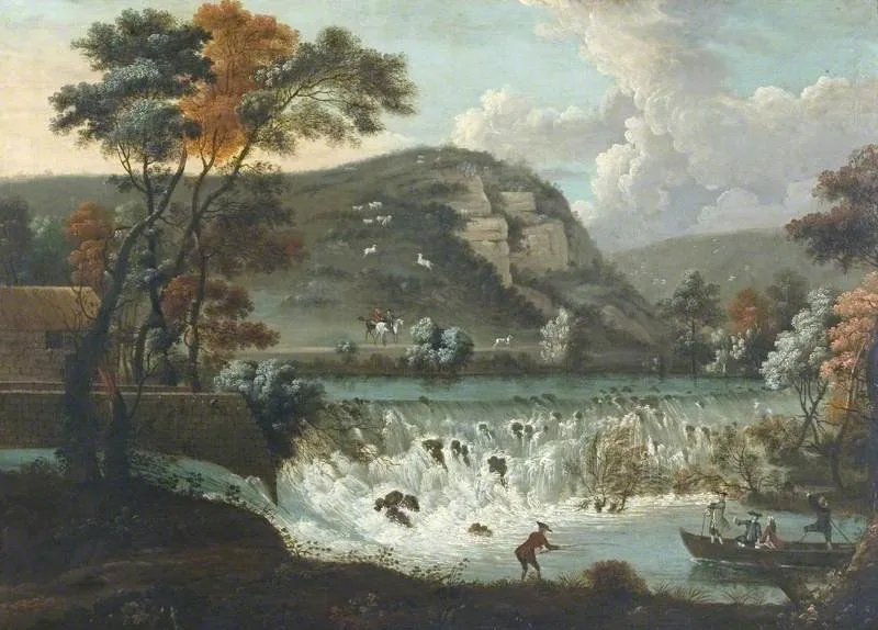 Hopping Mill Weir, Derbyshire, by Thomas Smith, oil, 1751