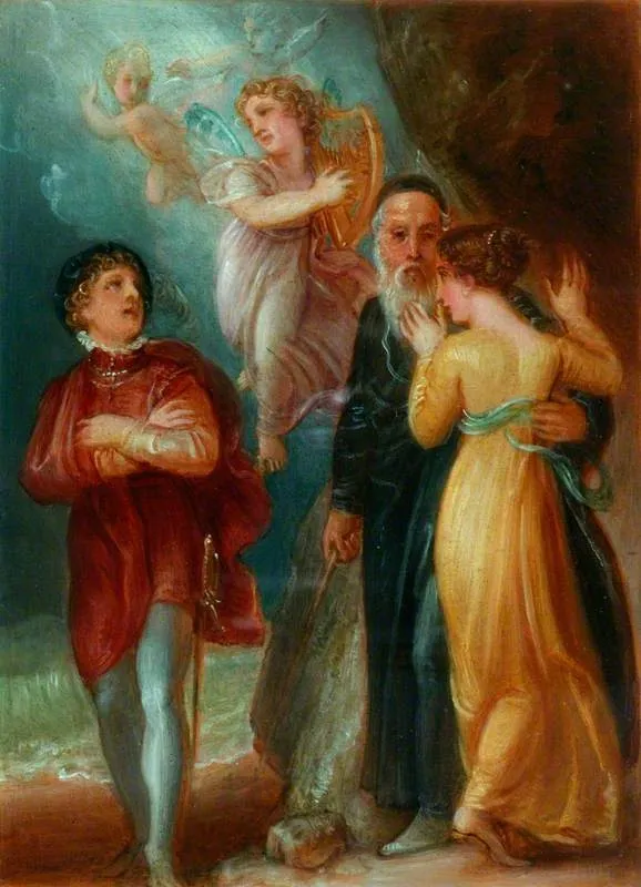 Ferdinand, Ariel, Prospero and Miranda (from William Shakespeare's 'The Tempest'), by Thomas Stothard, oil, 1795