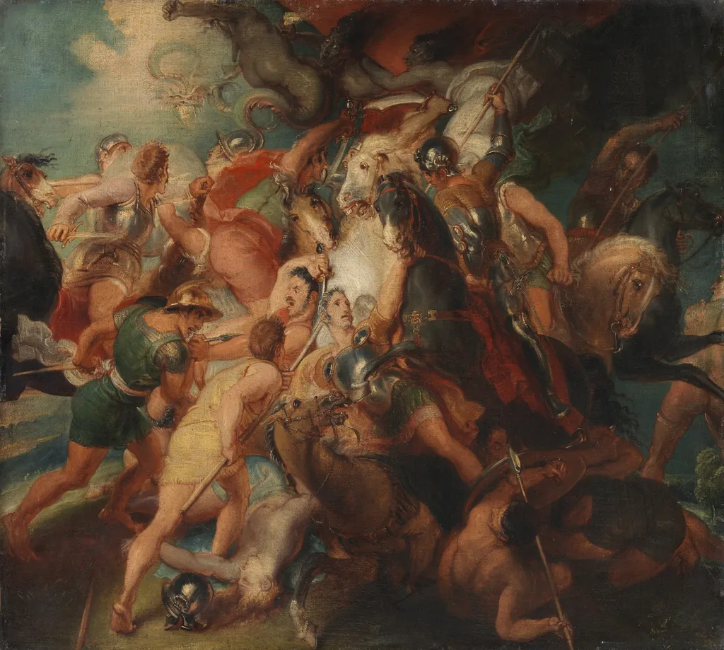 The Horrors of War, Sketch for Burghley House Mural, by Thomas Stothard, oil, 1800