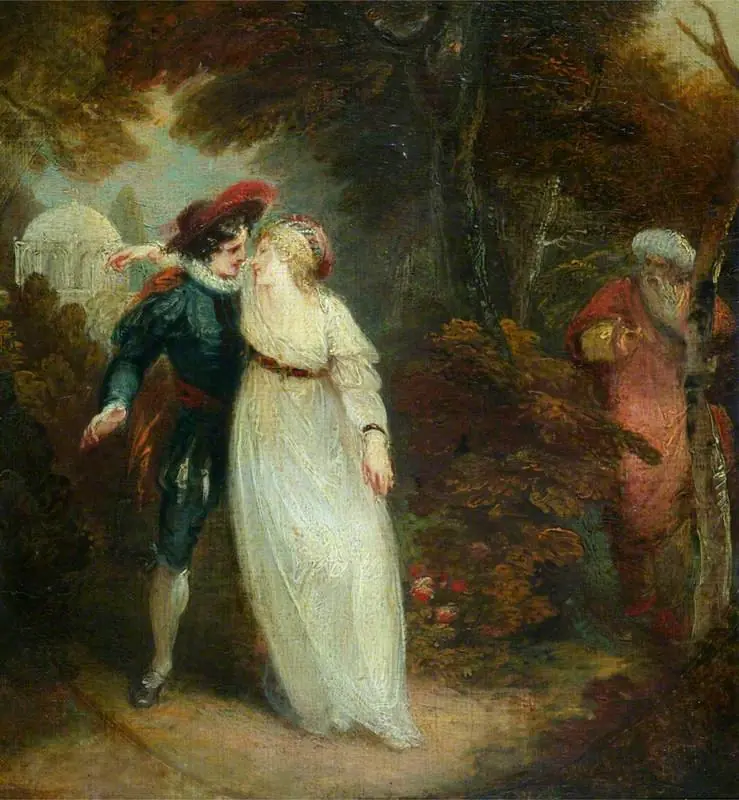 Zoraida, Discovered by Her Father, Agimorato, in the Arms of Rui Pérez de Viedma  (from Cervantes' 'Don Quixote', Part I, Chapter 14), by Thomas Stothard