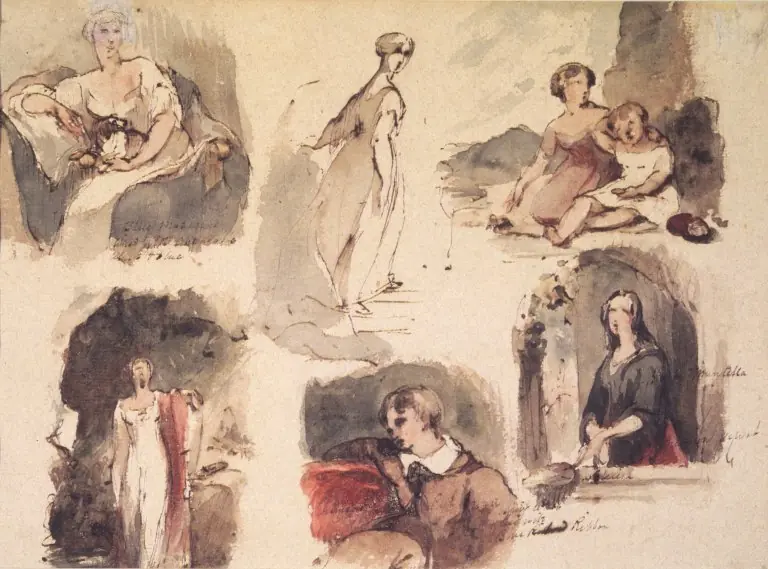 [Untitled] (Six Figure Studies) (recto) and [Untitled] (Seven Figure Studies) (verso), by Thomas Sully