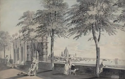 York Stairs, the Thames, Blackfriars Bridge and St. Paul's Cathedral, by Thomas Theodosius Forrest