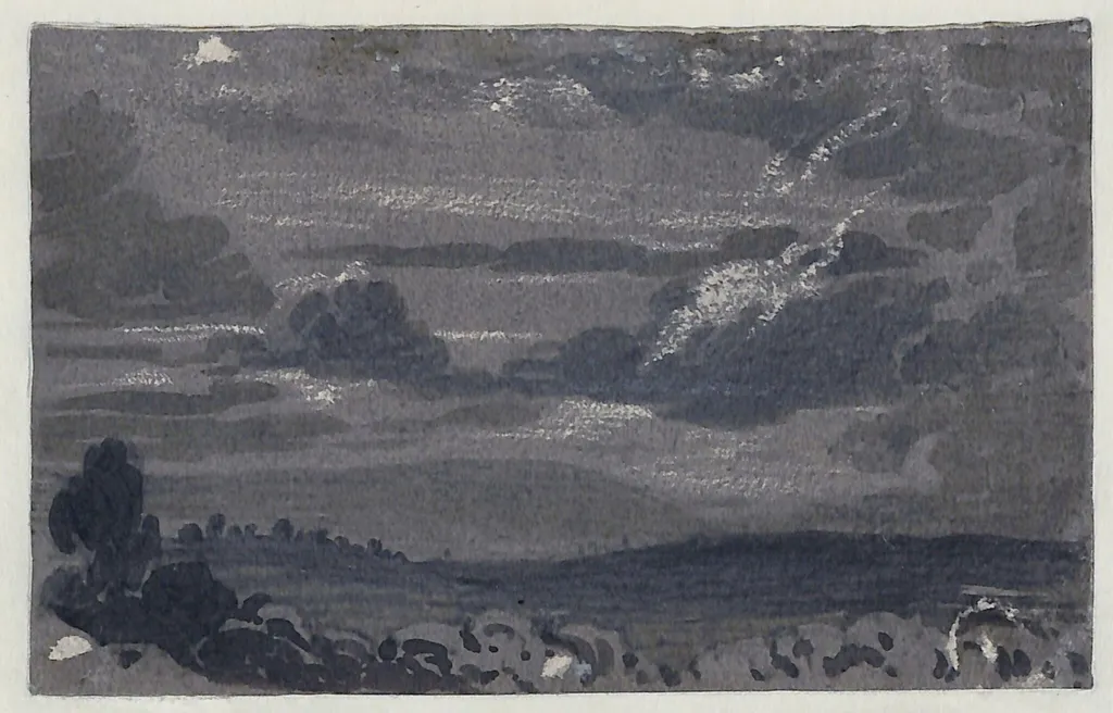 Study of a landscape with clouds, by Thomas Tudor, watercolor, 1820