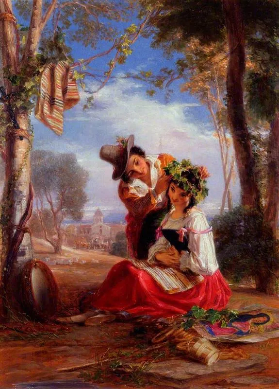 A Neapolitan Boy Decorating the Head of his beloved one at the festival of the Madonna of the Arch, by Thomas Uwins, oil, 1840