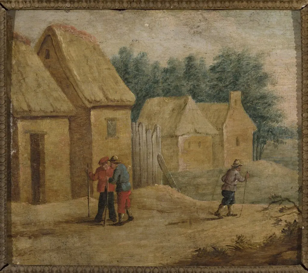 Village buildings with peasants, by Thomas van Apshoven
